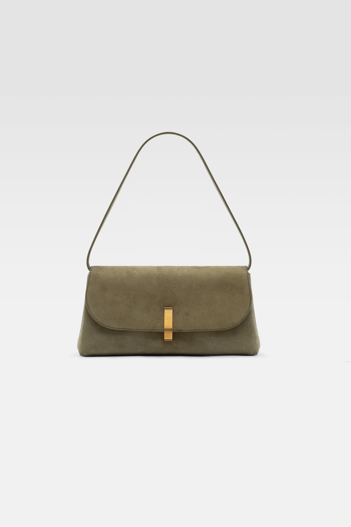 Green suede pouch bag in military green.